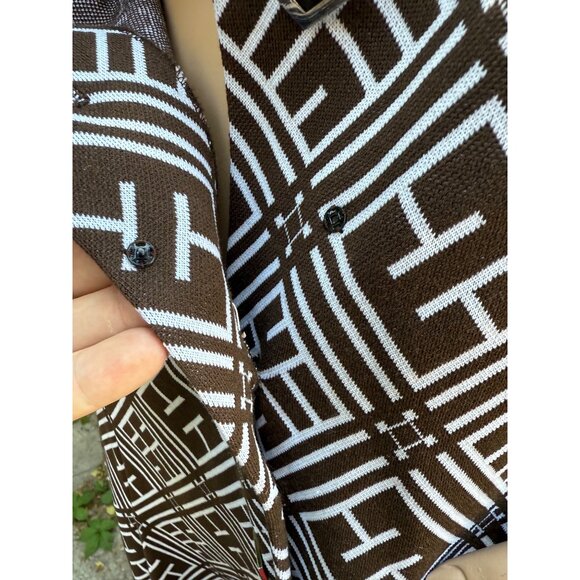 60s 70s Francoise Desarbre Wool Blend Knit Dress Brown Ivory Geometric France - Picture 14 of 16